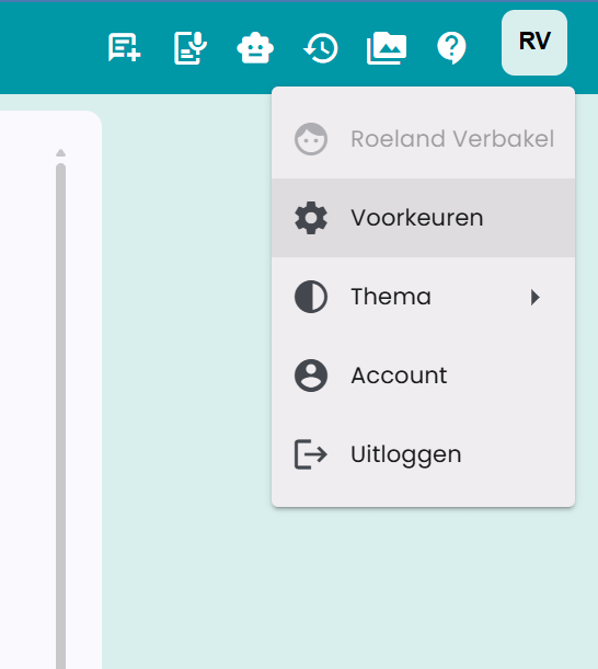 Voorkeuren in menu