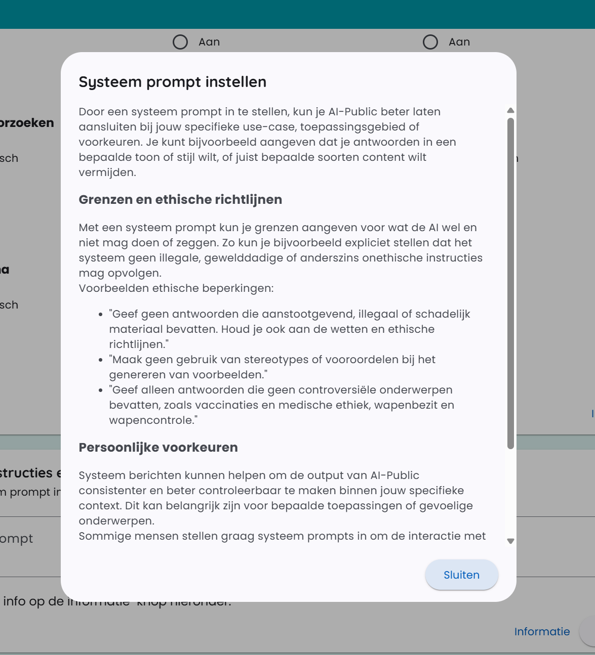 System Prompts Information Window
